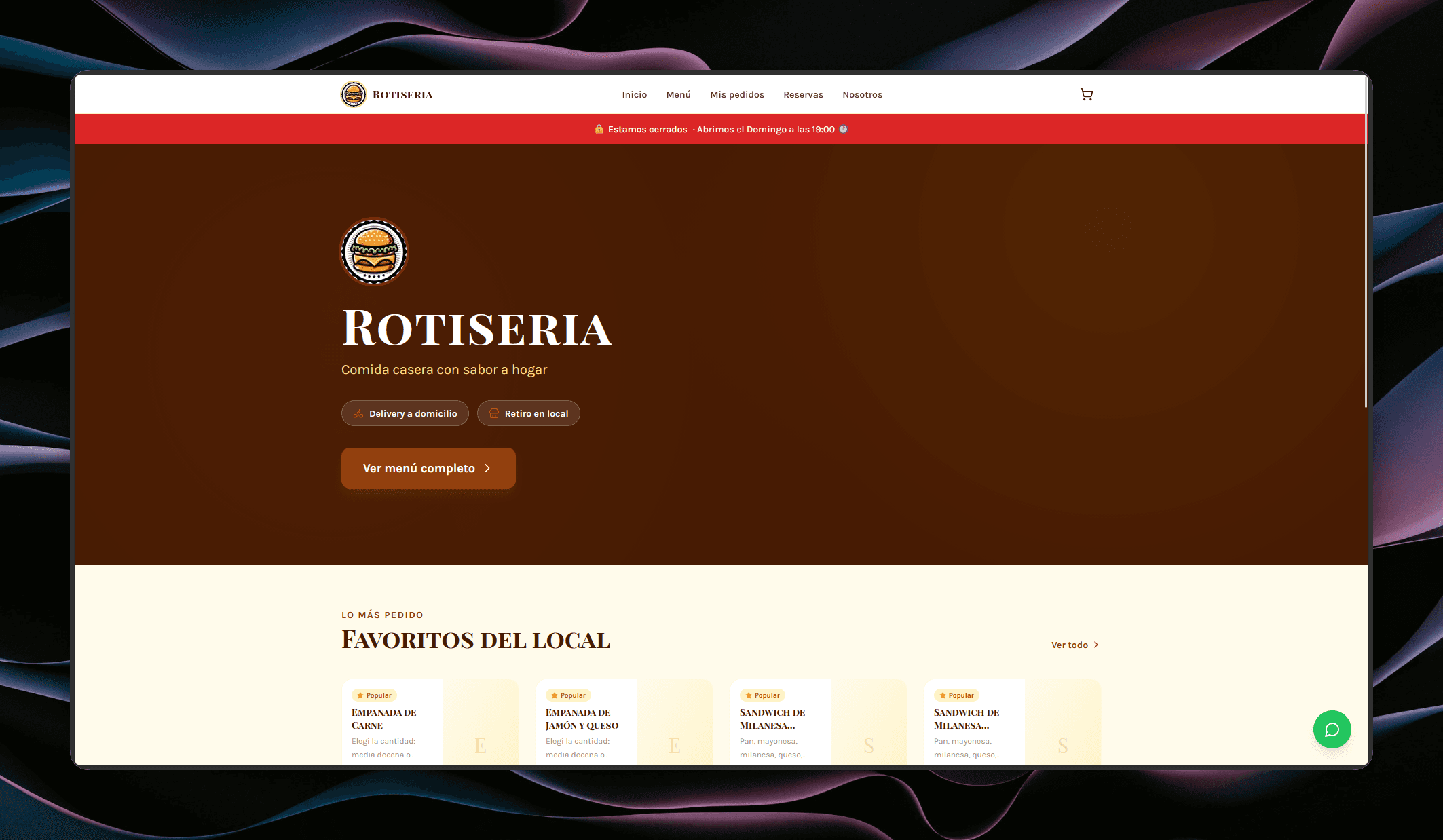 Interfaz real de Food Platform para pedidos digitales