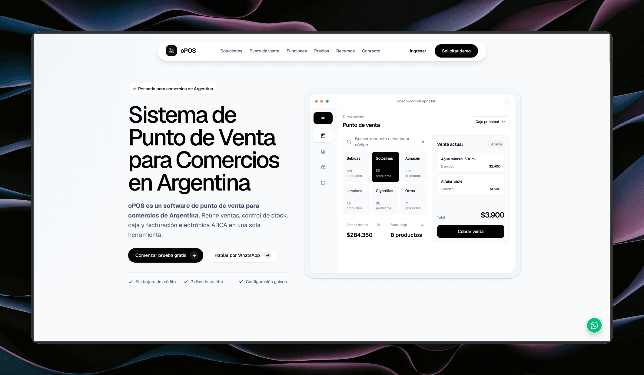 Interfaz real de oPOS, sistema de punto de venta para comercios argentinos